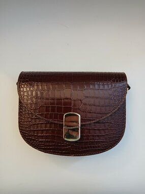 SEZANE "Claude" Brown Leather Crossbody Bag